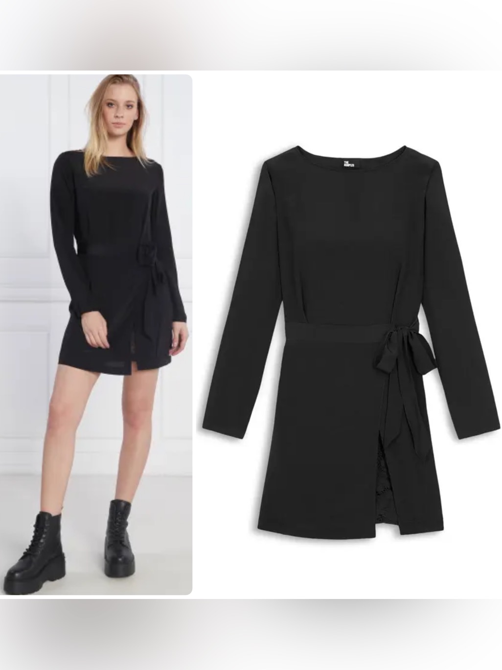 The Kooples Silk Black Long-Sleeve Lace Insert Wrap Mini Dress Nwt $445